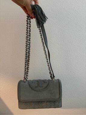 Tory Burch Suede Chain Shoulder Bag - Gray